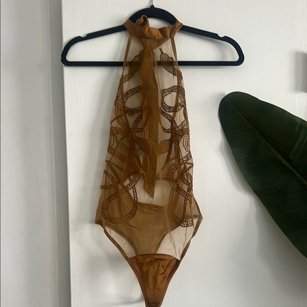 Thistle and Spire Brown Sheer Bodysuit